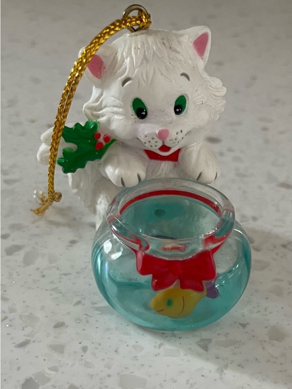 Gibson Christmas ornament pals Cat with his fishbowl 1996 Vintage